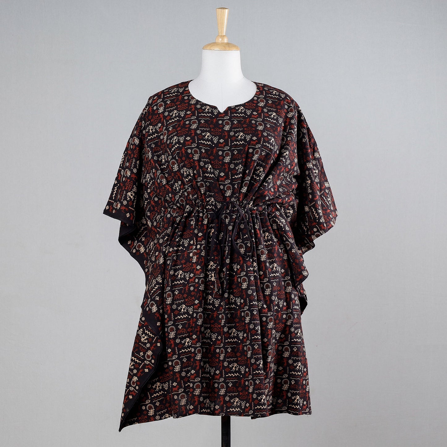  Ajrakh Block Printed Cotton Kaftan with Tie-Up Waist 