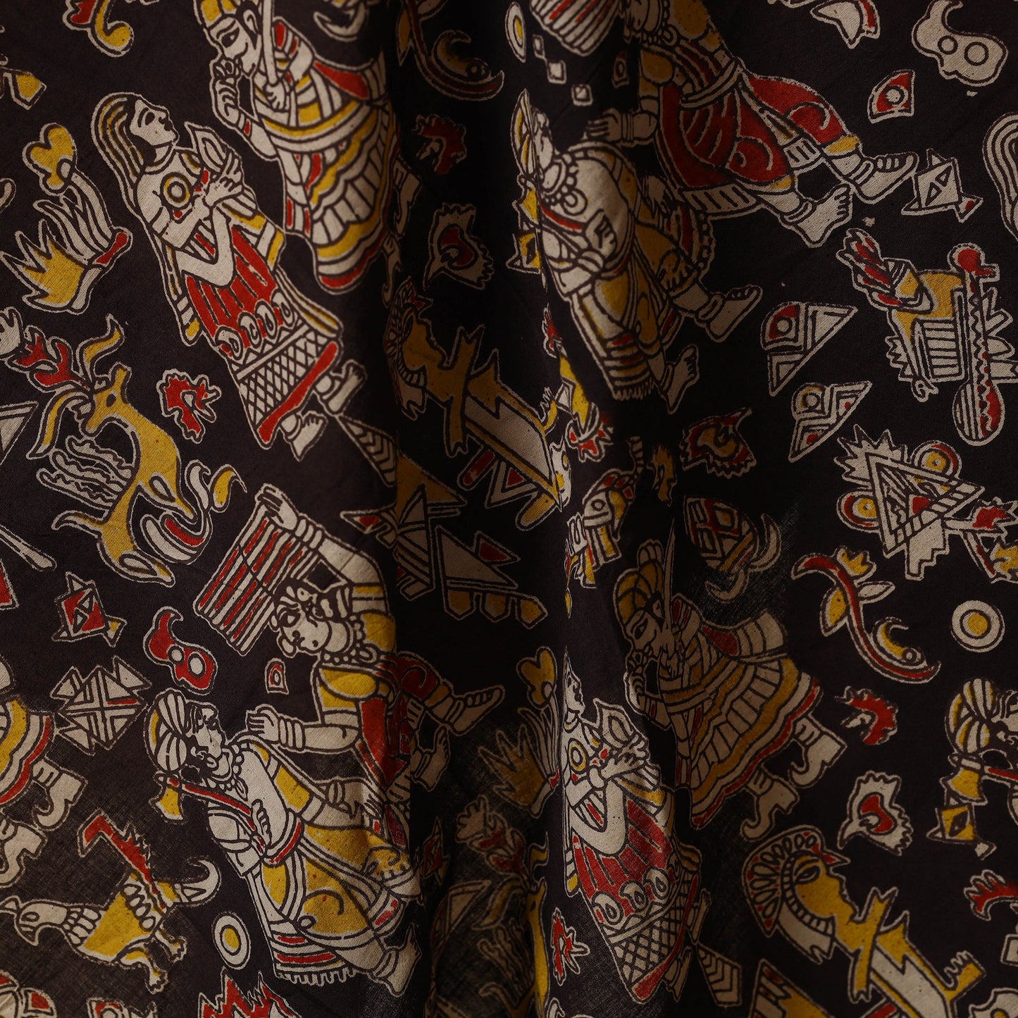 Black - printed cotton kalamkari fabric 01 - handcrafted