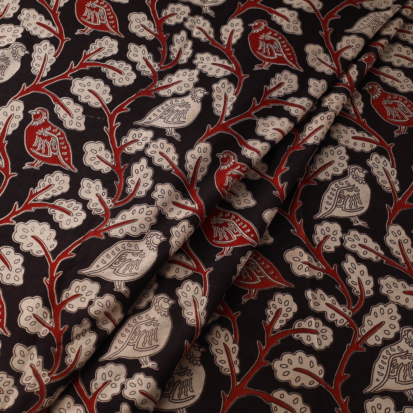 Black Printed Cotton Kalamkari Fabric