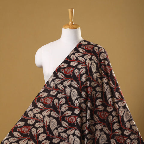 Black Printed Cotton Kalamkari Fabric