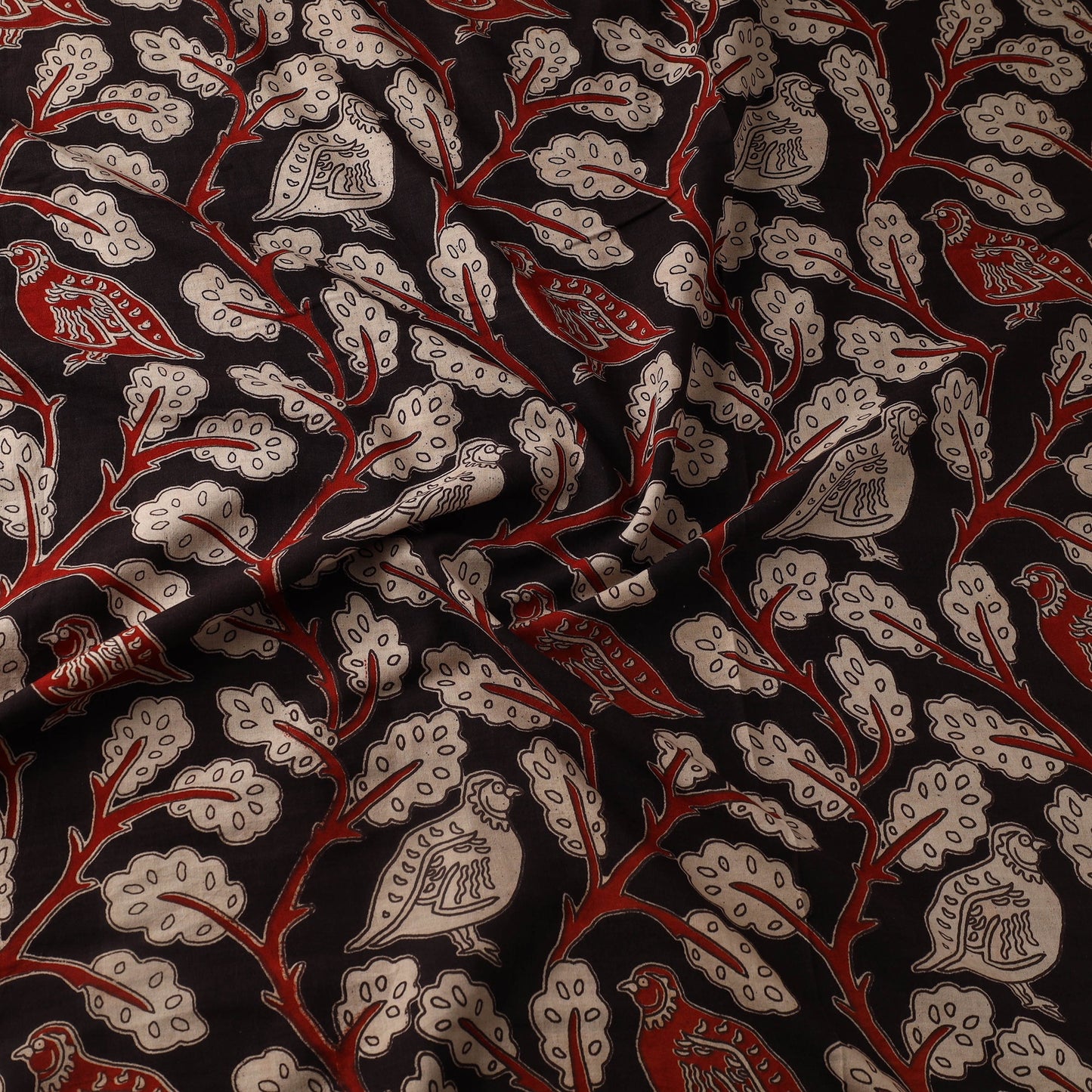 Black Printed Cotton Kalamkari Fabric