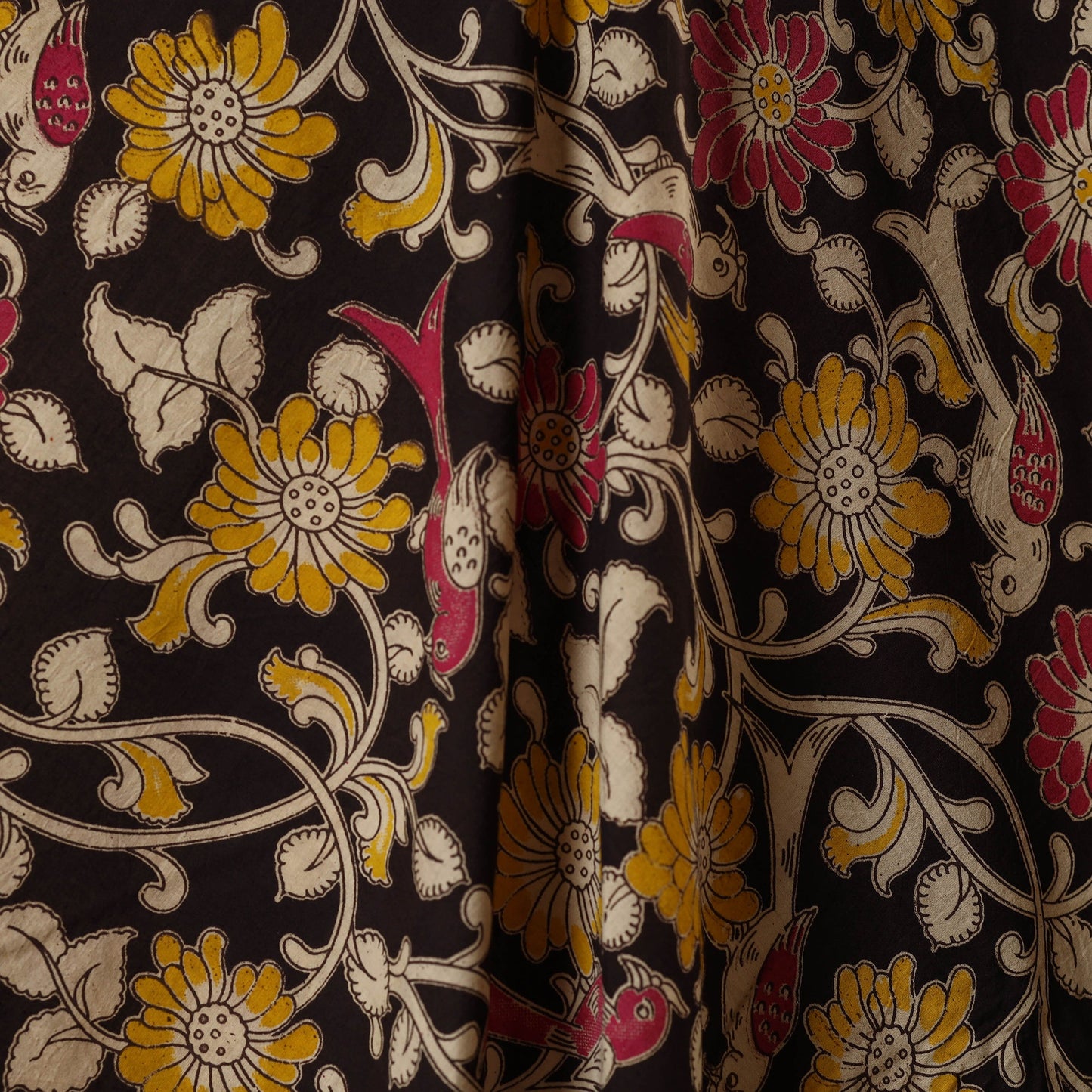 Black - printed cotton kalamkari fabric 04 - handcrafted