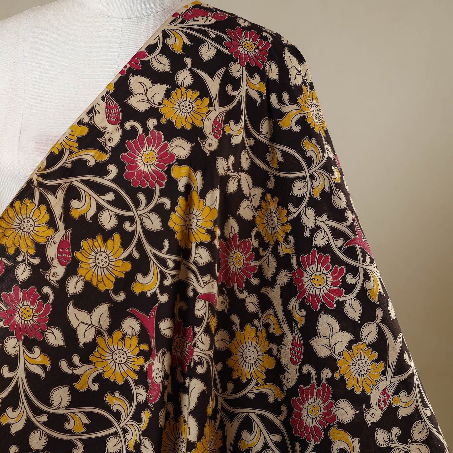 Black - printed cotton kalamkari fabric 04 - handcrafted