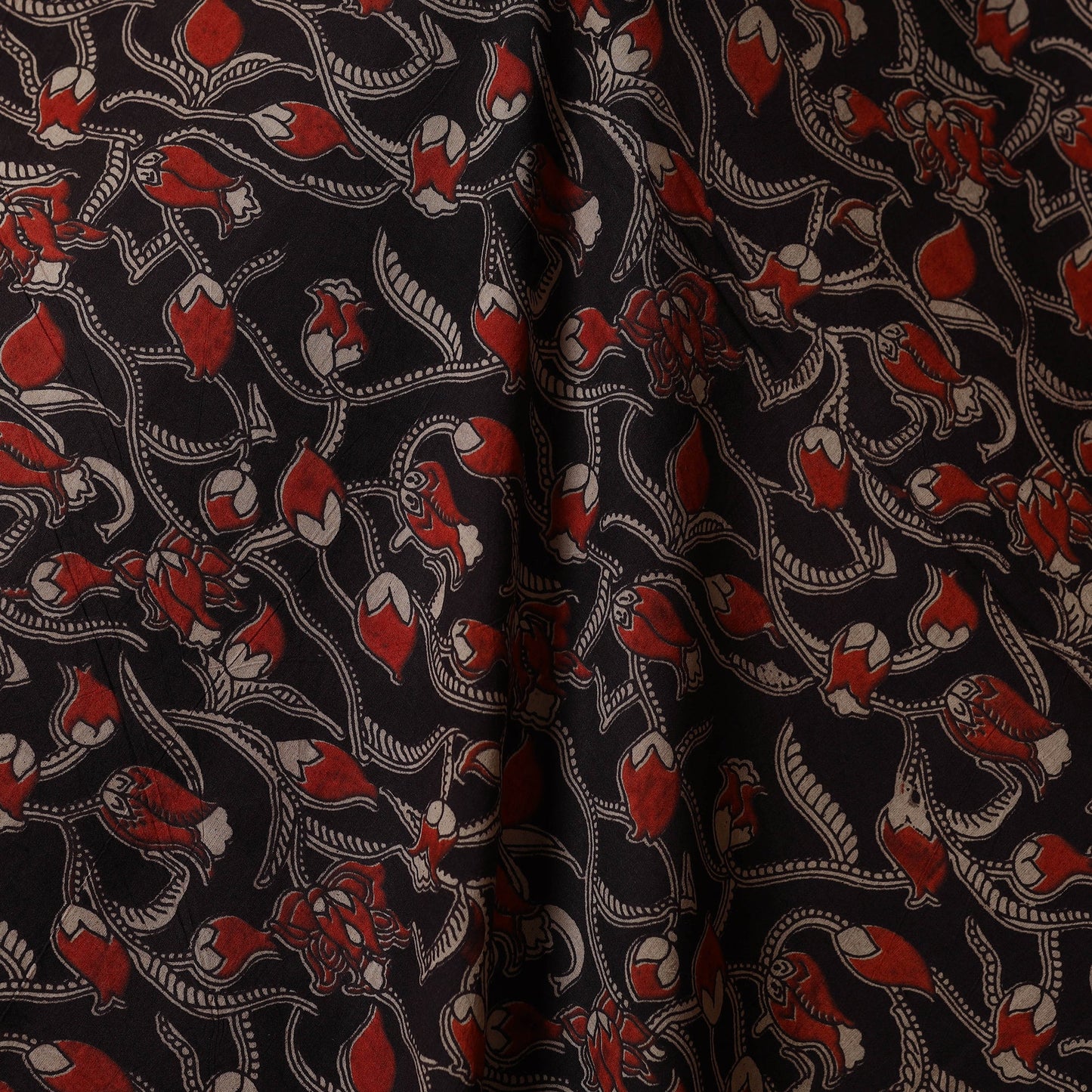 Black - printed cotton kalamkari fabric 09 - handcrafted