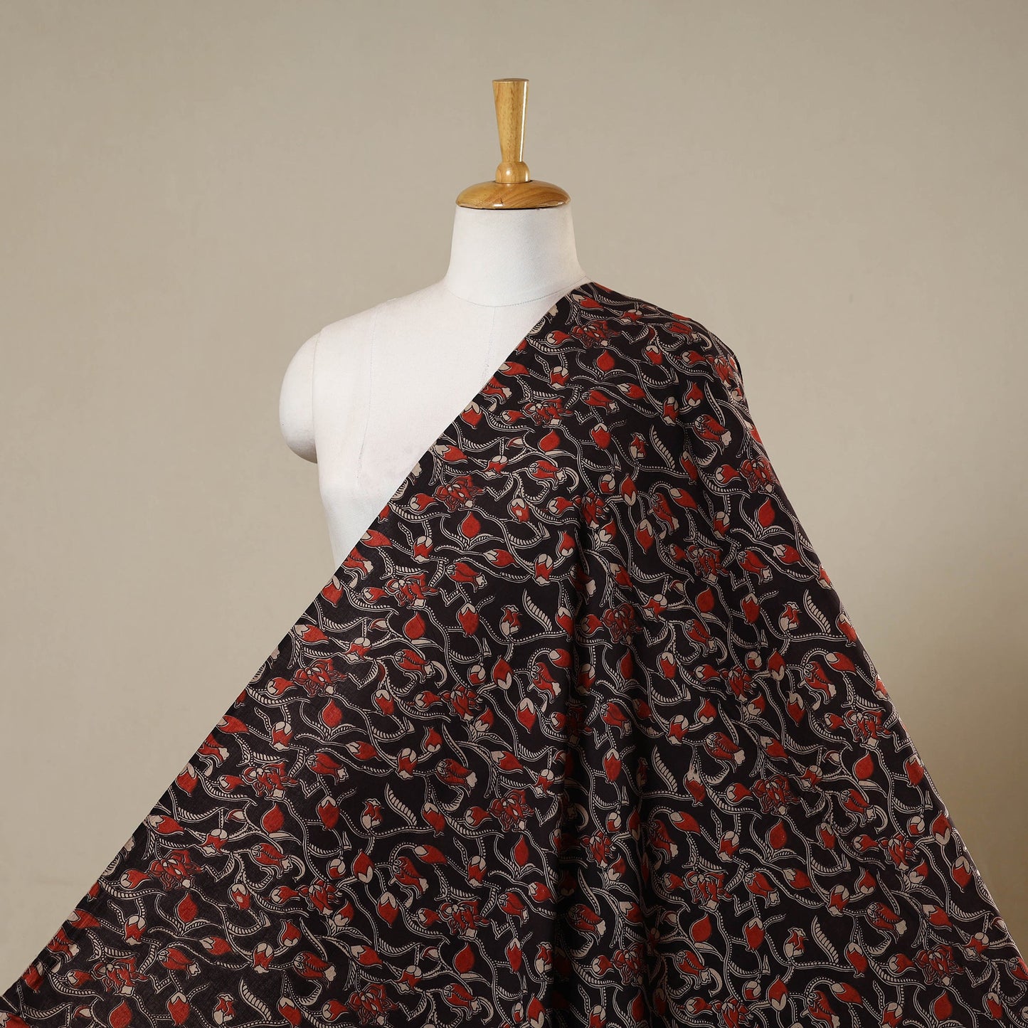 Black - printed cotton kalamkari fabric 09 - handcrafted