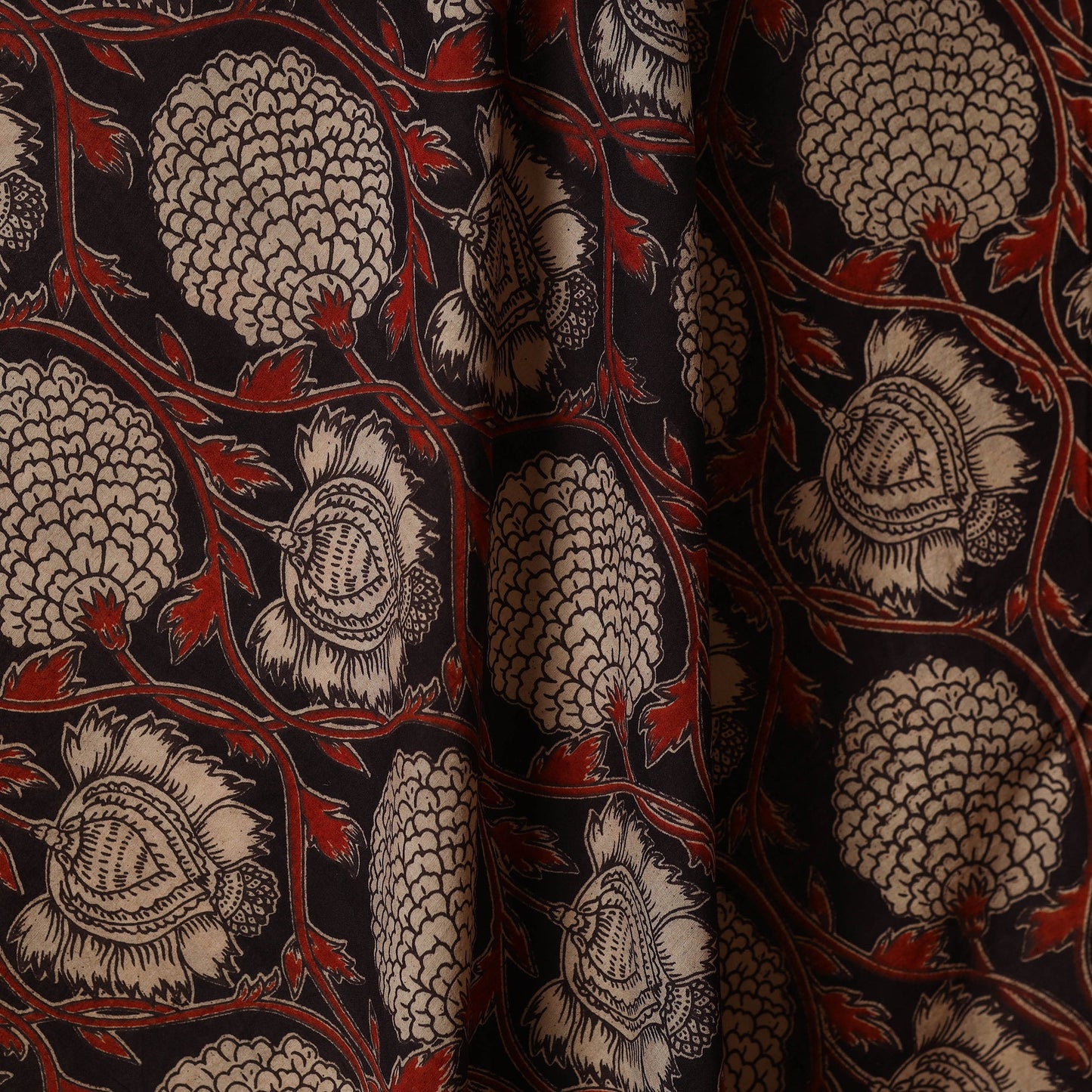 Black - printed cotton kalamkari fabric 11 - handcrafted
