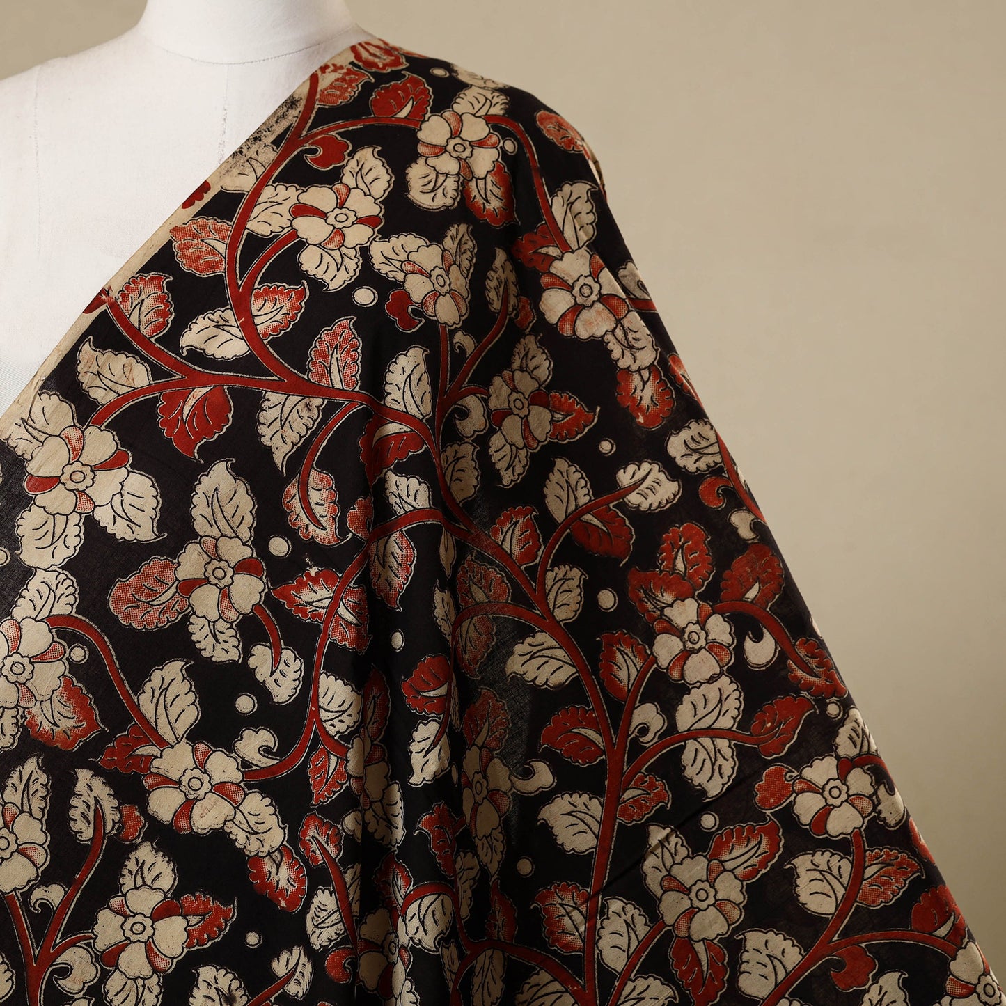 Black - printed cotton kalamkari fabric 14 - handcrafted