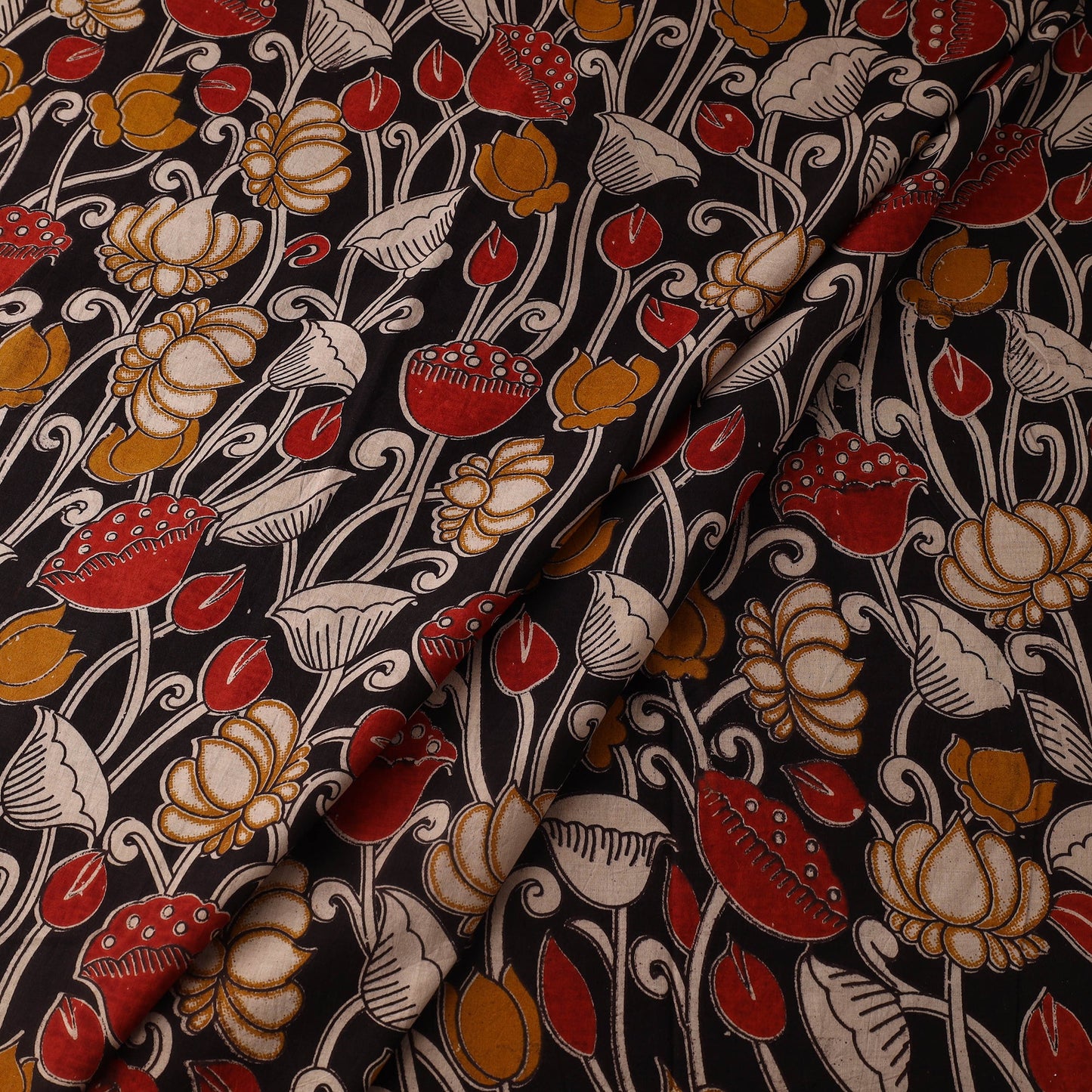 Black - printed cotton kalamkari fabric 17 - handcrafted