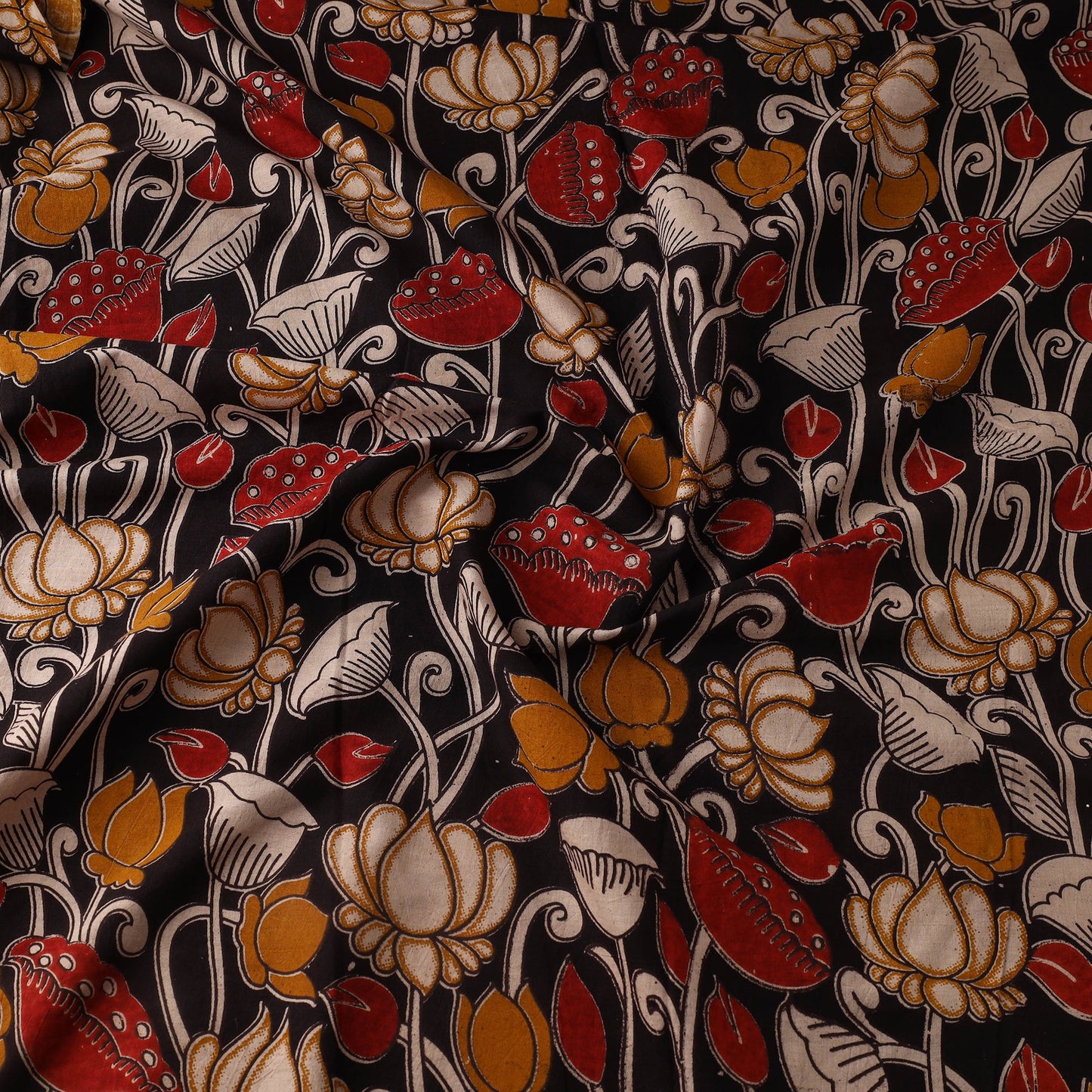 Black - printed cotton kalamkari fabric 17 - handcrafted