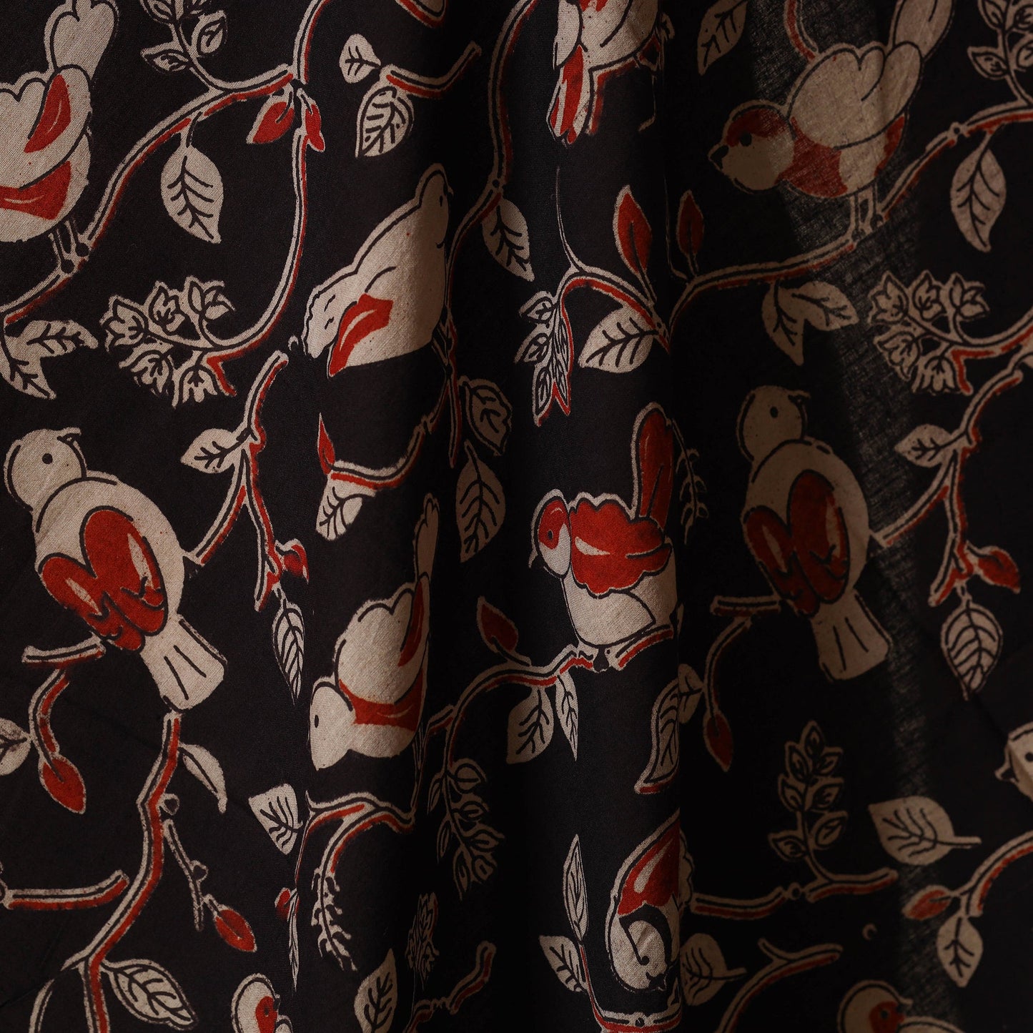 Black - printed cotton kalamkari fabric 22 - handcrafted