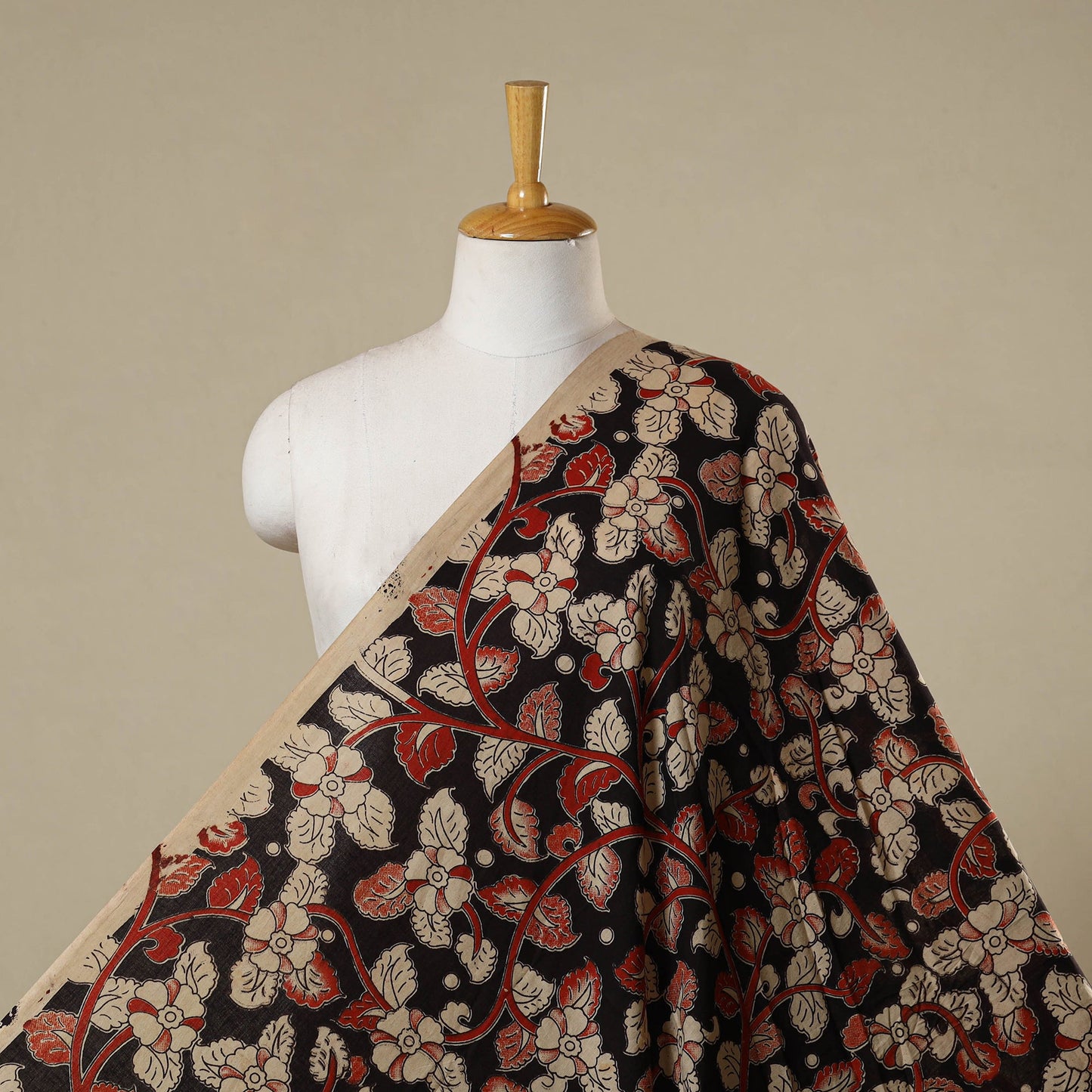 Black - printed cotton kalamkari fabric 26 - handcrafted