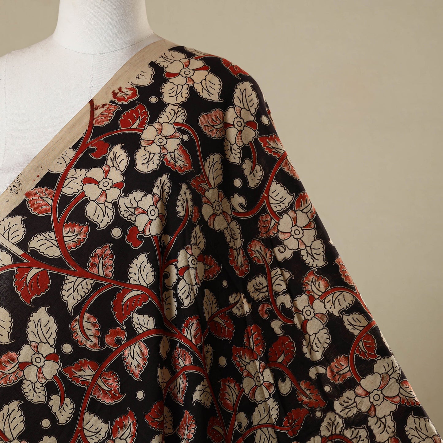 Black - printed cotton kalamkari fabric 26 - handcrafted