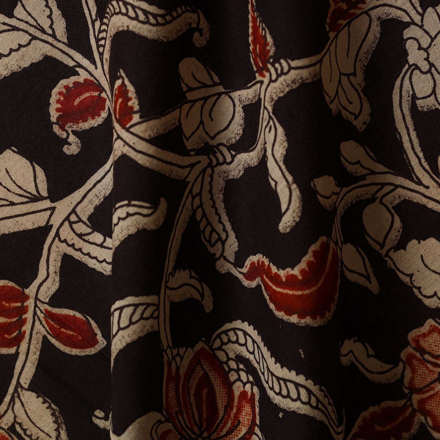 Black - printed cotton kalamkari fabric 30 - handcrafted