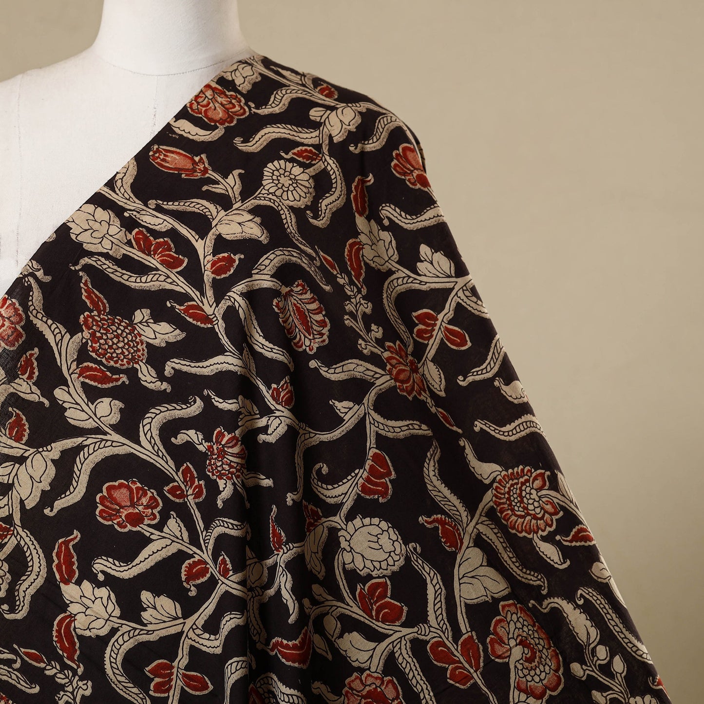Black - printed cotton kalamkari fabric 30 - handcrafted