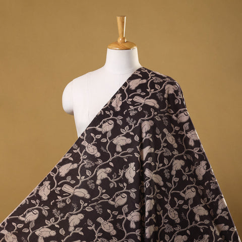 Black Printed Cotton Kalamkari Fabric