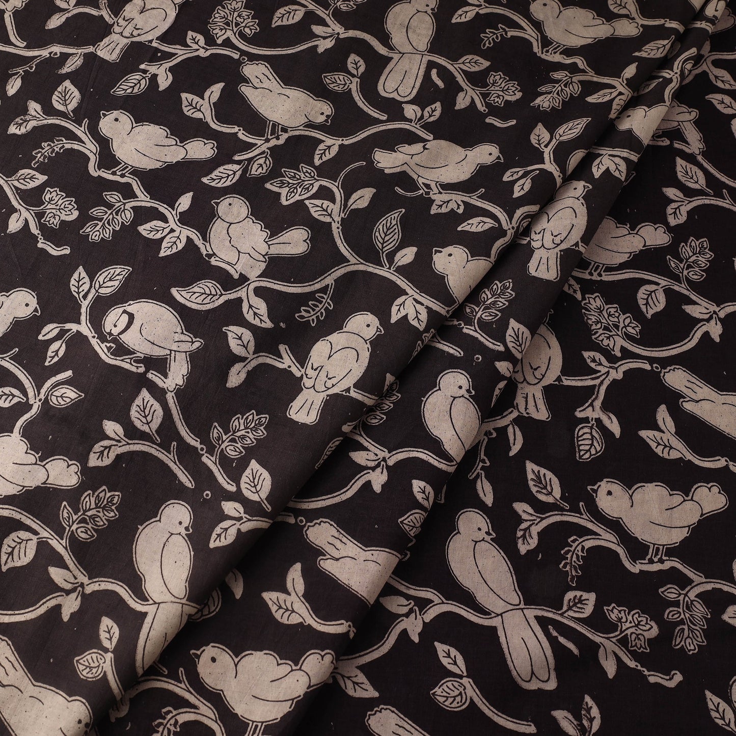 Black Printed Cotton Kalamkari Fabric