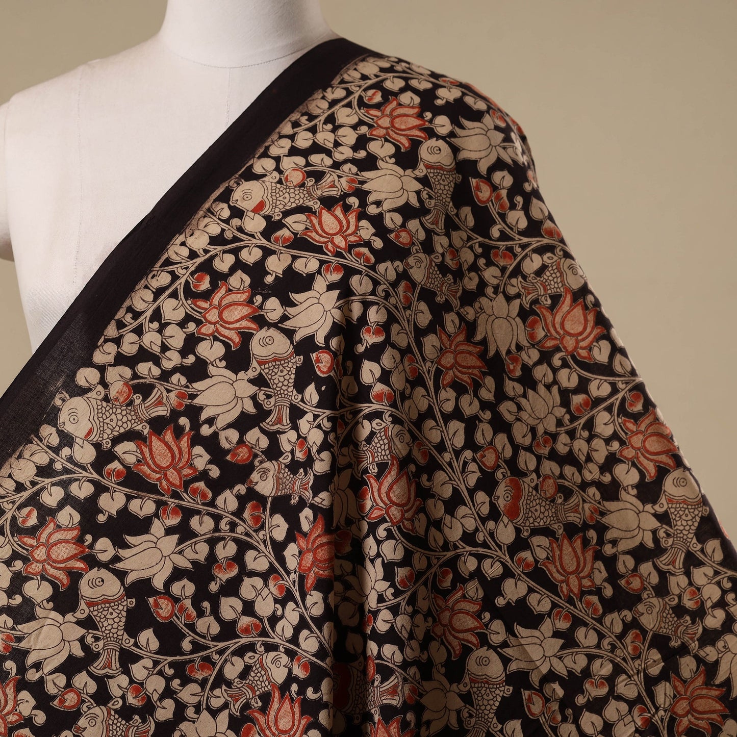 Printed cotton kalamkari fabric 40 - handcrafted