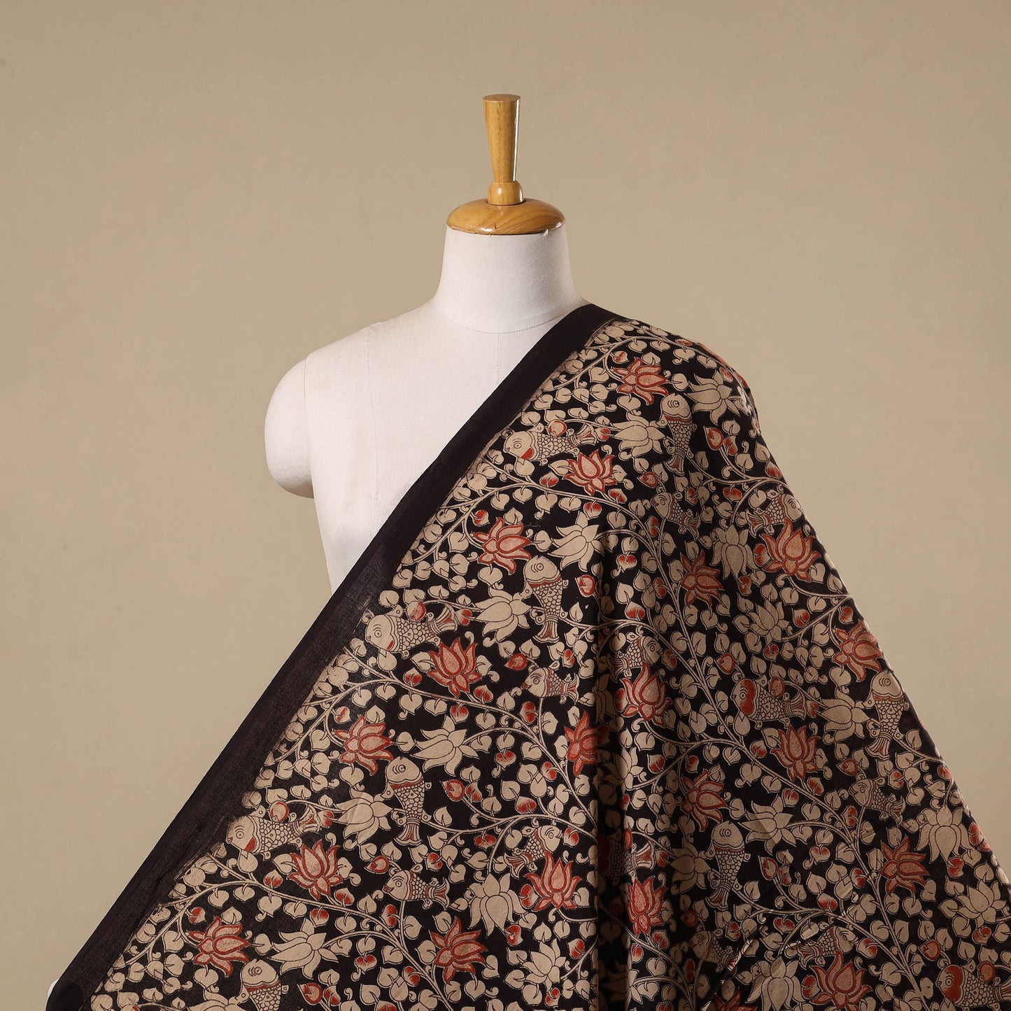 Printed cotton kalamkari fabric 40 - handcrafted