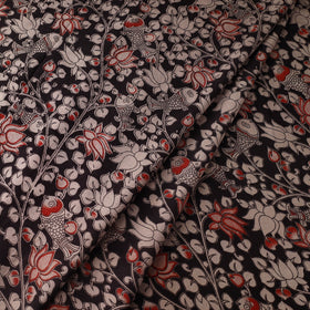 Black Printed Cotton Kalamkari Fabric
