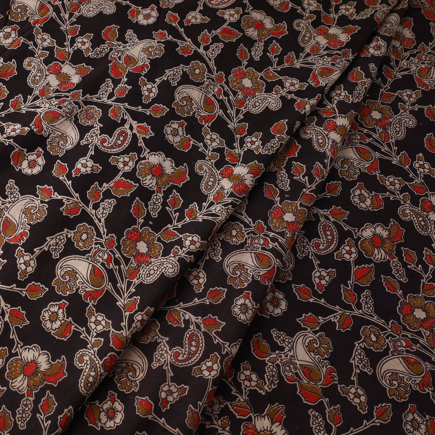 Black - printed cotton kalamkari fabric 46 - handcrafted