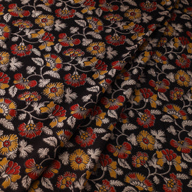 Black Printed Cotton Kalamkari Fabric
