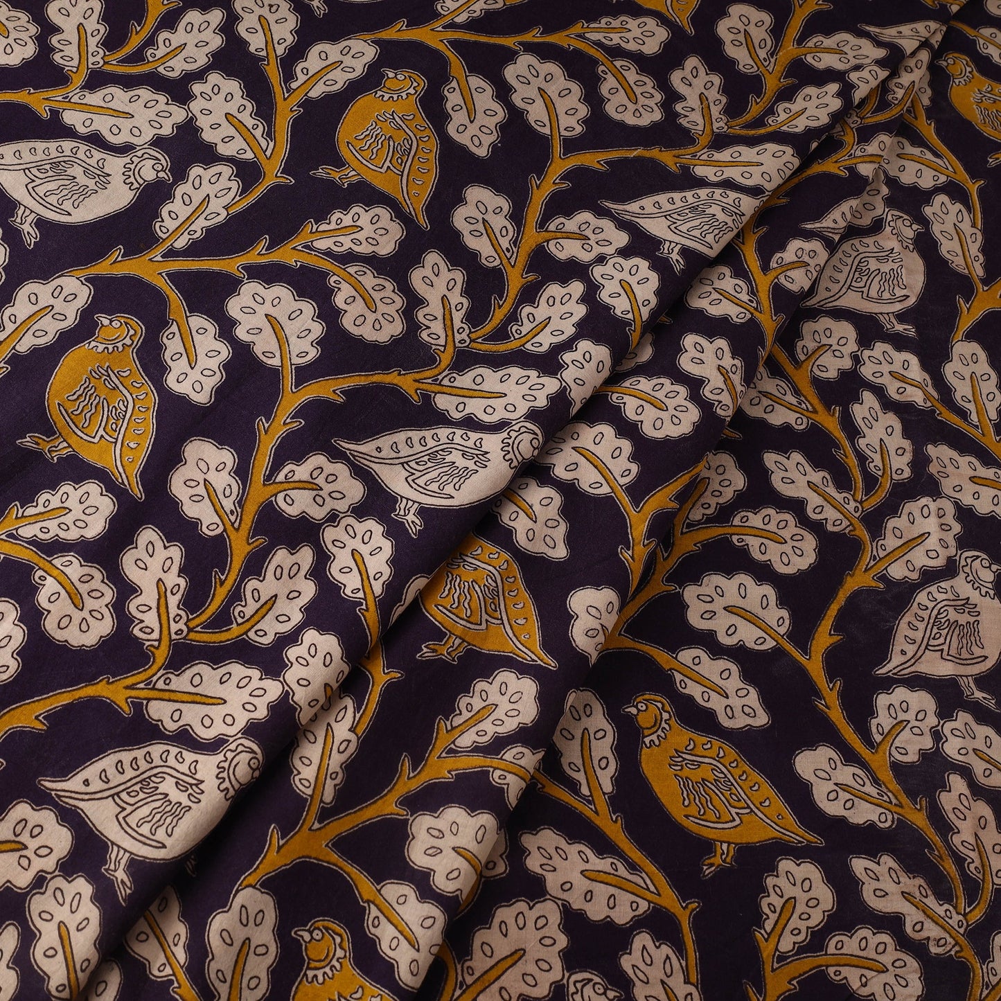 Black - printed cotton kalamkari fabric 60 - handcrafted