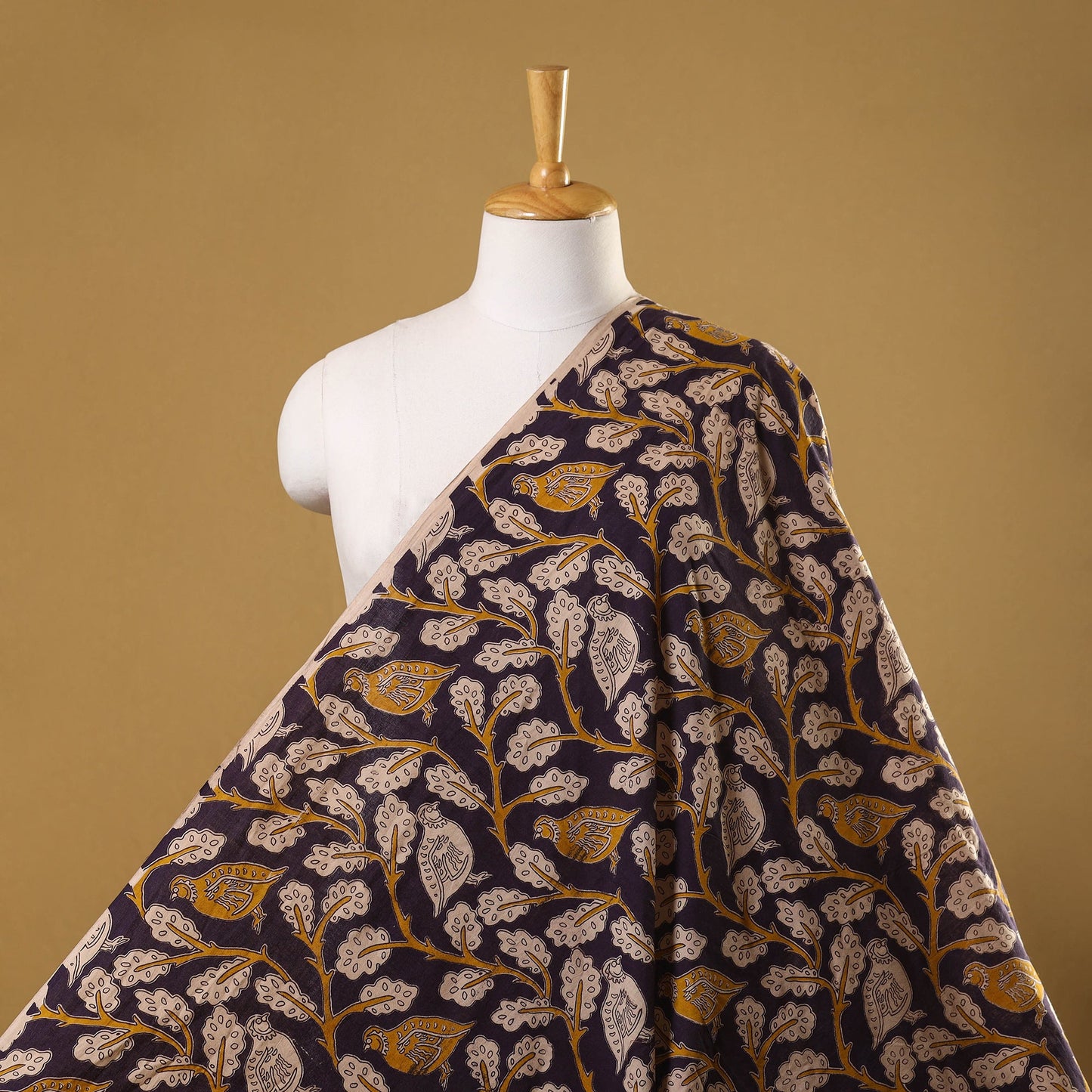 Black - printed cotton kalamkari fabric 60 - handcrafted