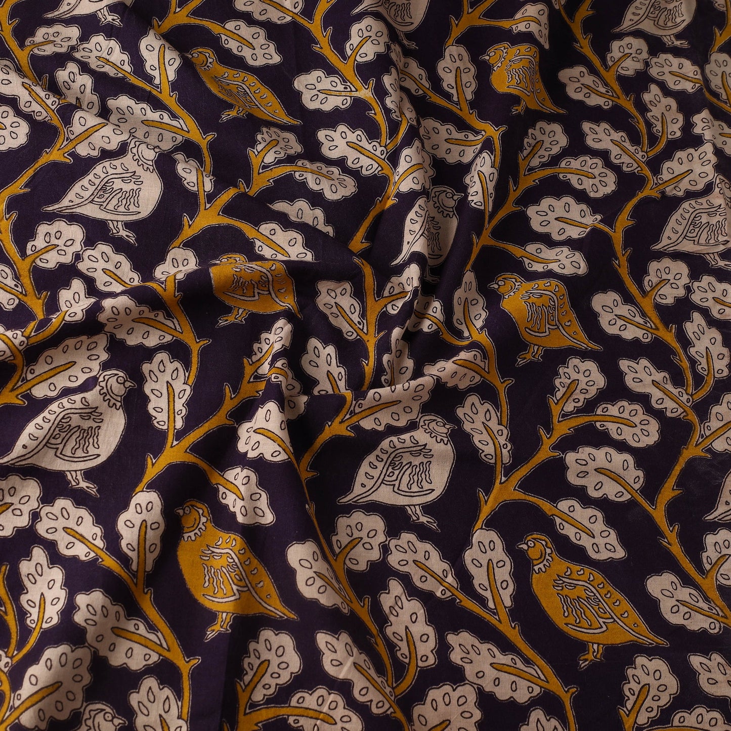 Black - printed cotton kalamkari fabric 60 - handcrafted