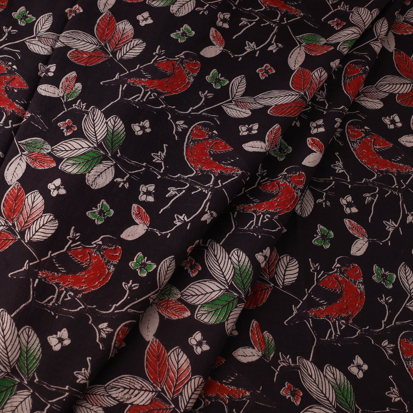 Black Printed Cotton Kalamkari Fabric