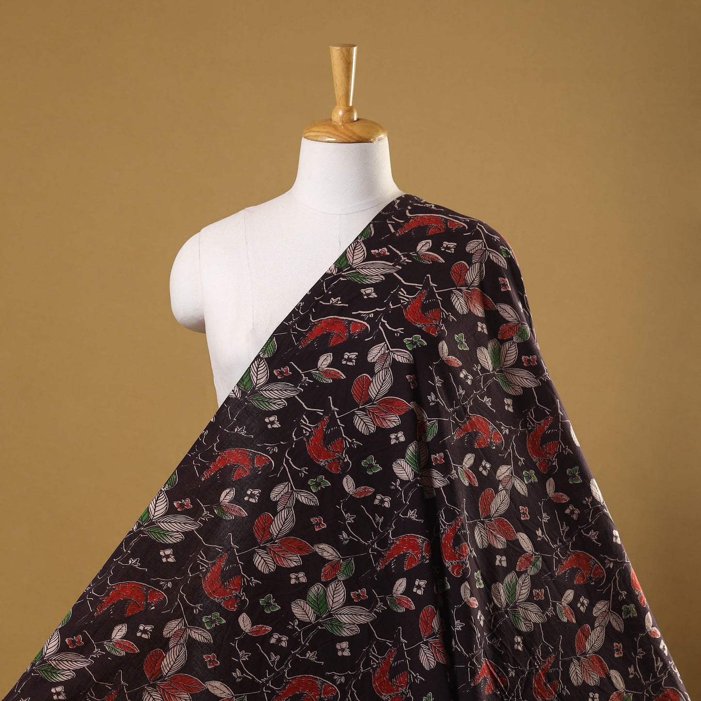 Black Printed Cotton Kalamkari Fabric