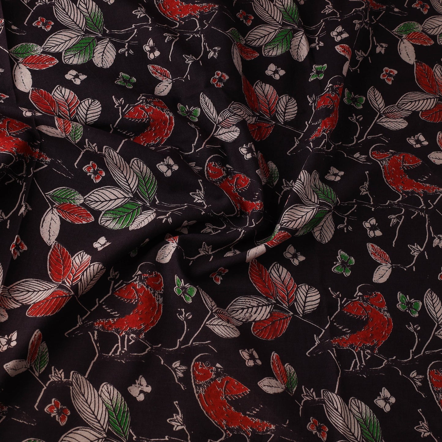 Black Printed Cotton Kalamkari Fabric