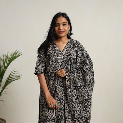Black - printed cotton kalamkari kurta set 01 - handcrafted