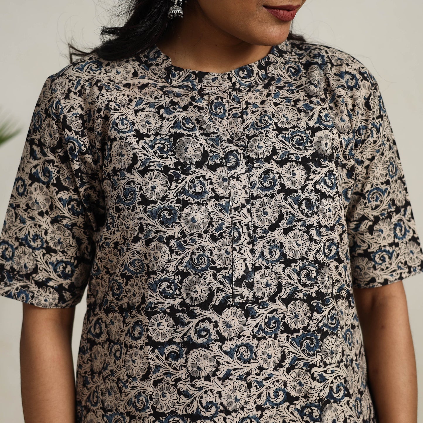 Black - printed cotton kalamkari kurta set 03 - handcrafted