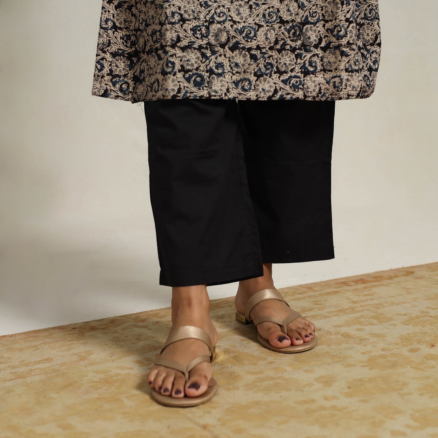 Black - printed cotton kalamkari kurta set 03 - handcrafted