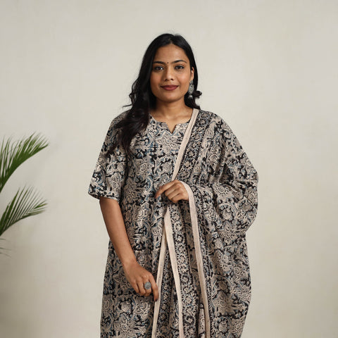 Black - printed cotton kalamkari kurta set 07 - handcrafted