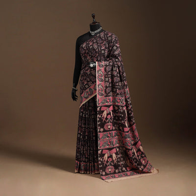 Black - printed cotton kalamkari saree 03 - handcrafted