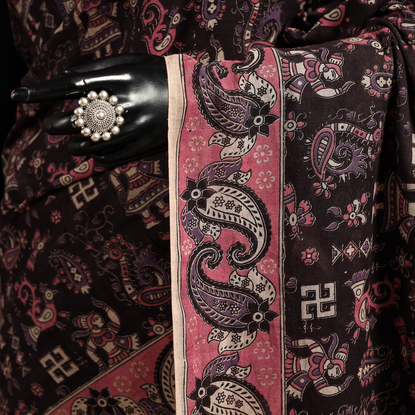 Black - printed cotton kalamkari saree 03 - handcrafted