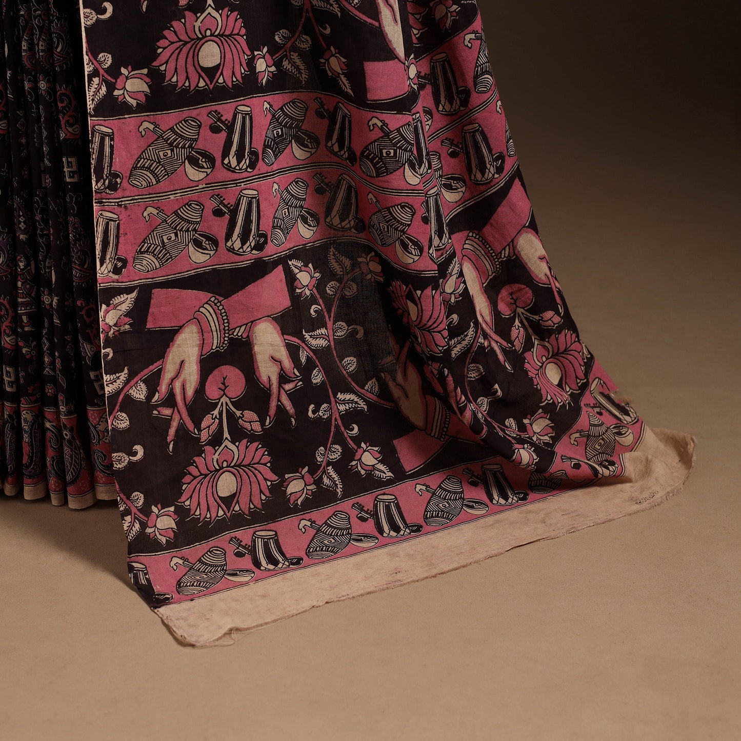 Black - printed cotton kalamkari saree 03 - handcrafted