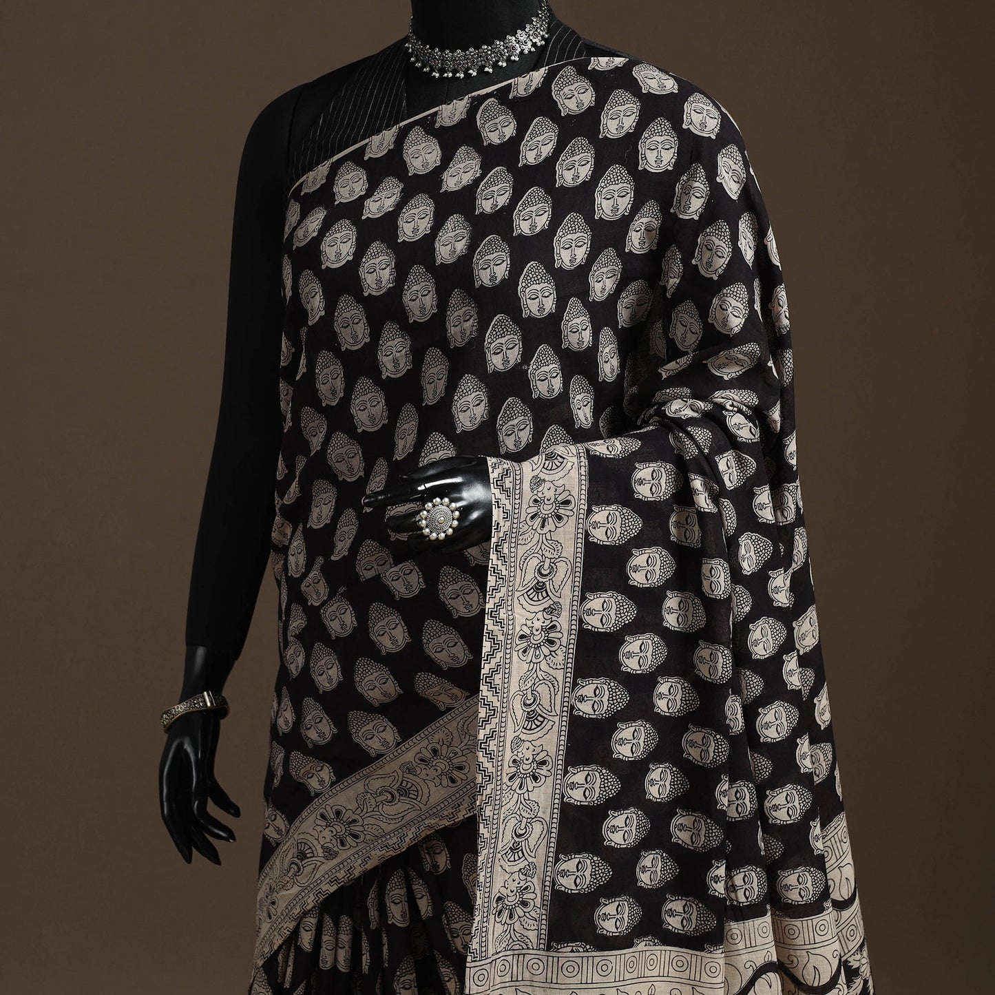 Printed cotton kalamkari saree 05 - handcrafted