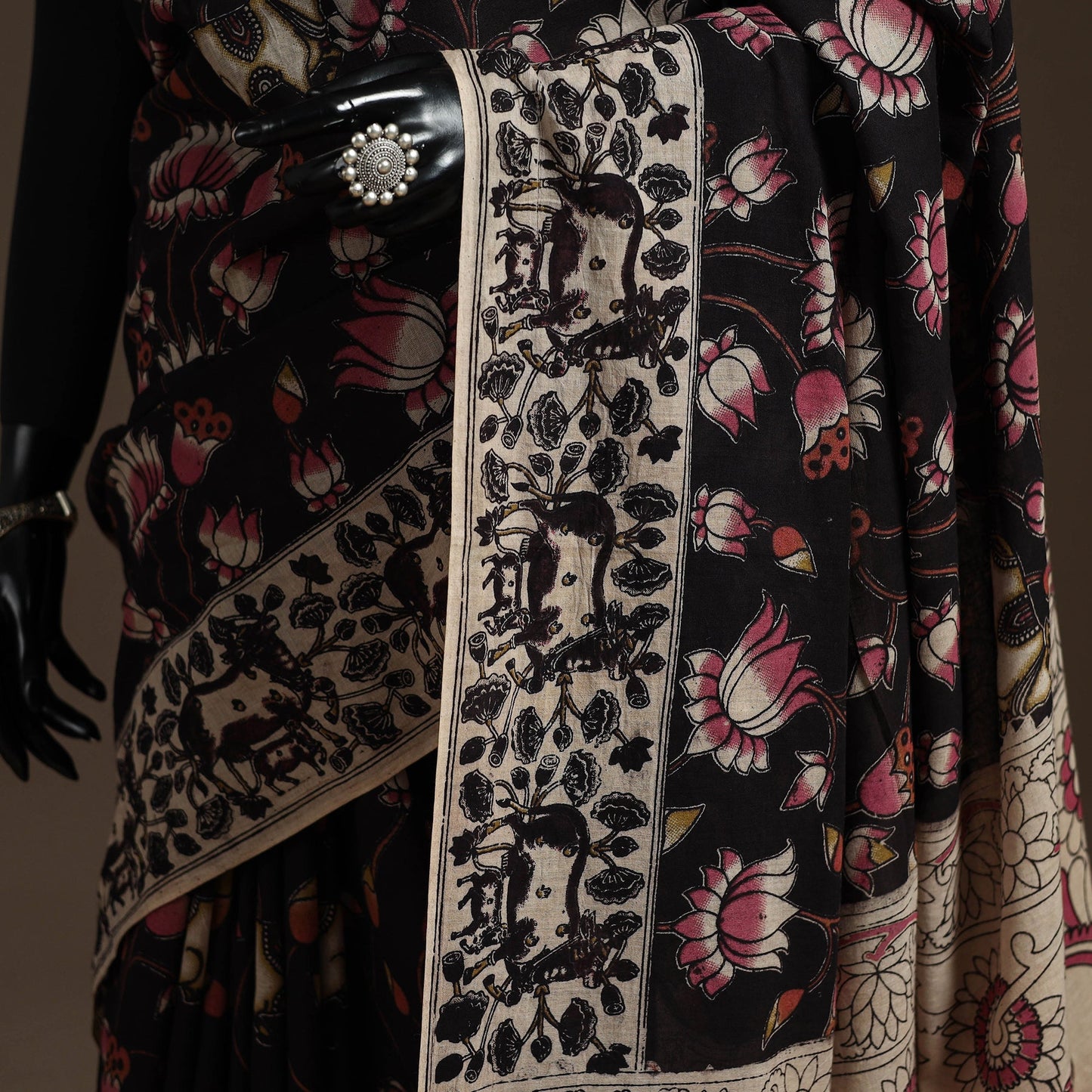 Printed cotton kalamkari saree 11 - handcrafted