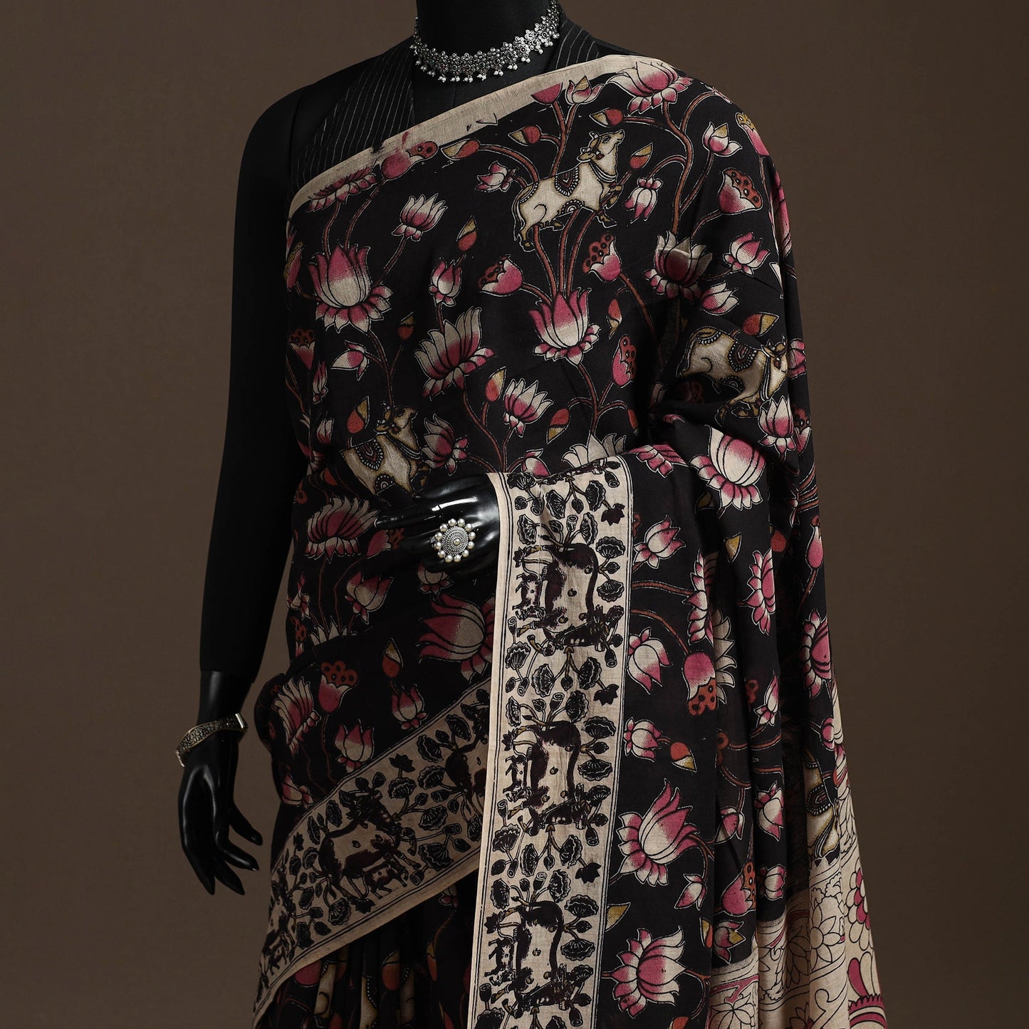 Printed cotton kalamkari saree 11 - handcrafted