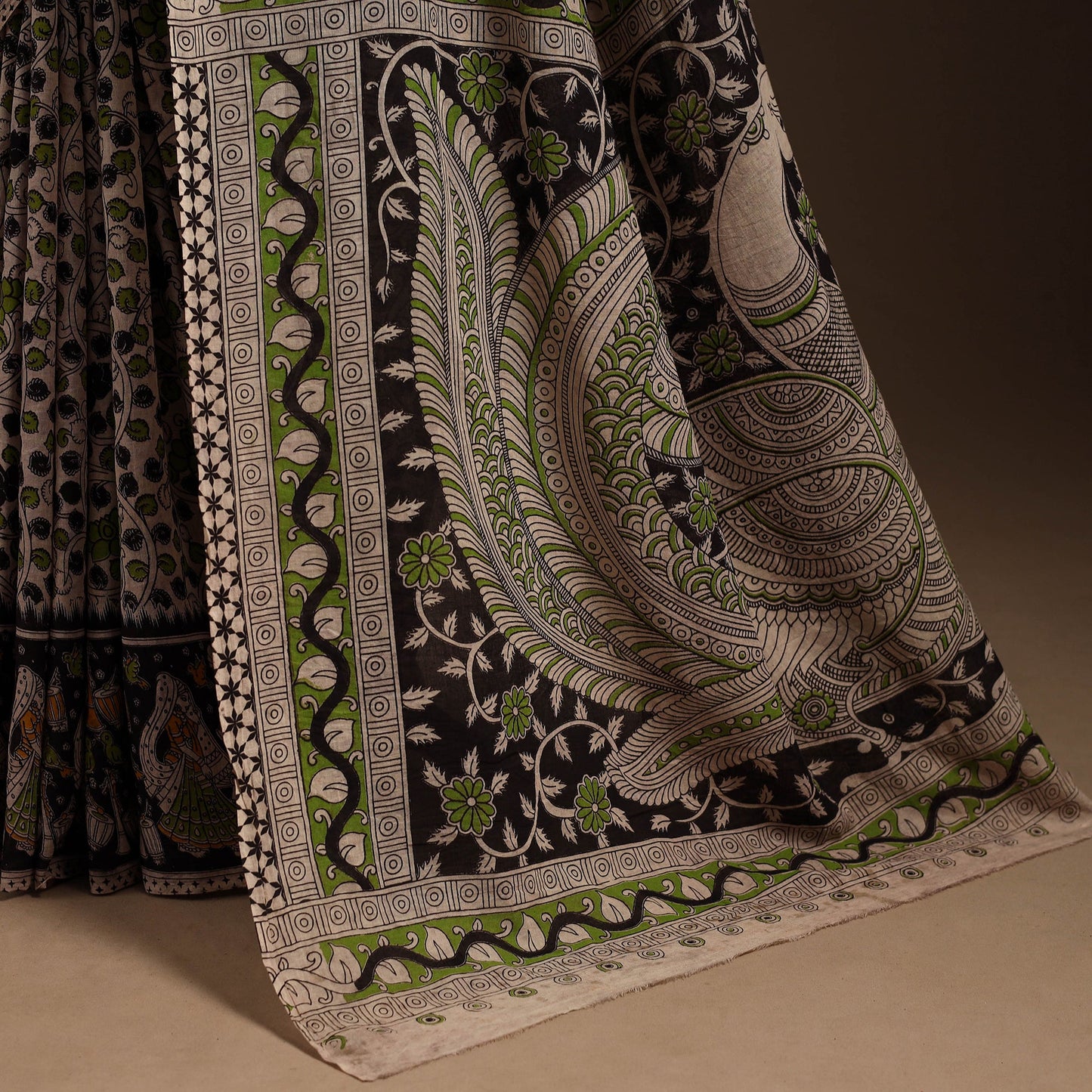 Black - printed cotton kalamkari saree 12 - handcrafted