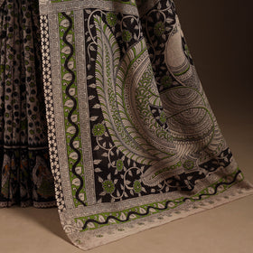 Black - printed cotton kalamkari saree 12 - handcrafted