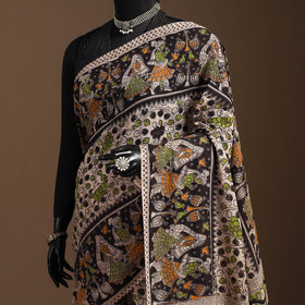 Black - printed cotton kalamkari saree 12 - handcrafted