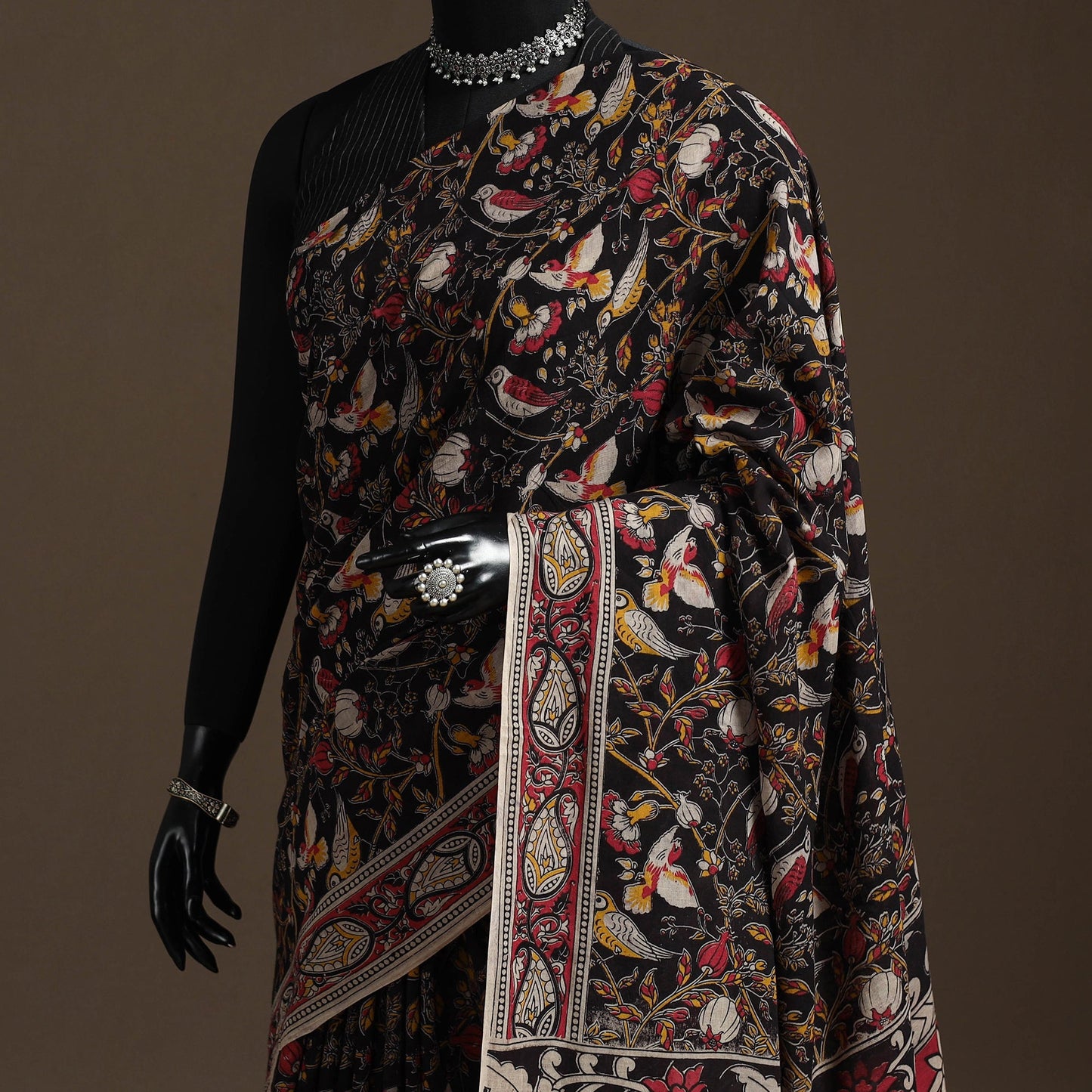 Printed cotton kalamkari saree 13 - handcrafted