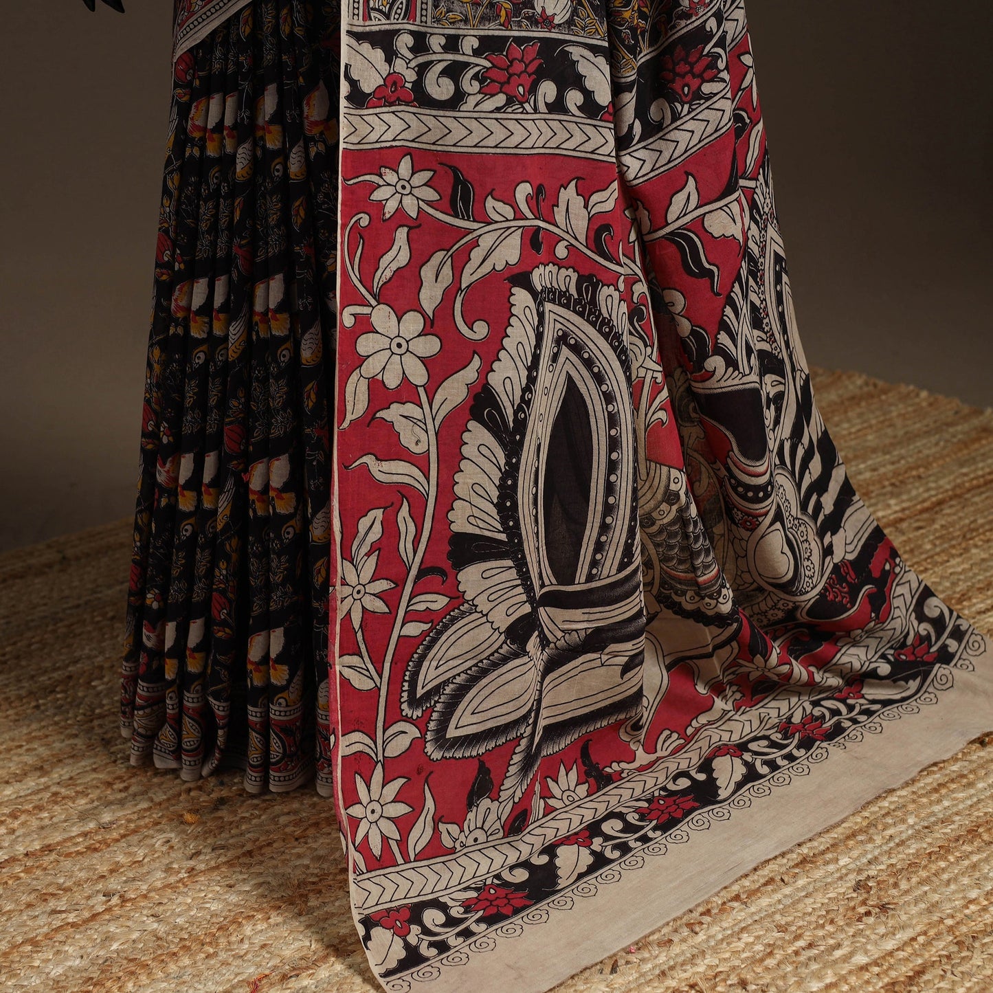 Printed cotton kalamkari saree 13 - handcrafted
