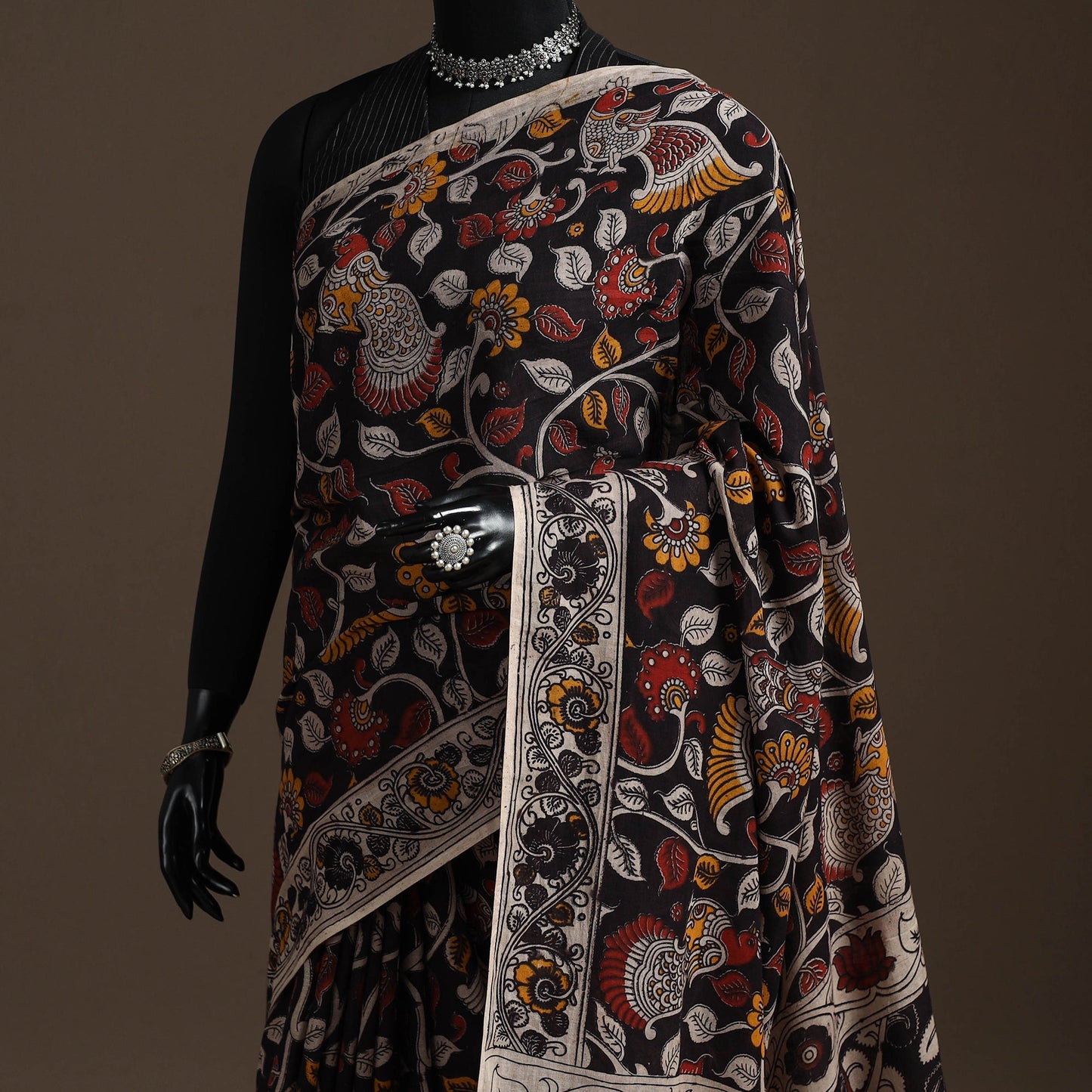 Printed cotton kalamkari saree 17 - handcrafted