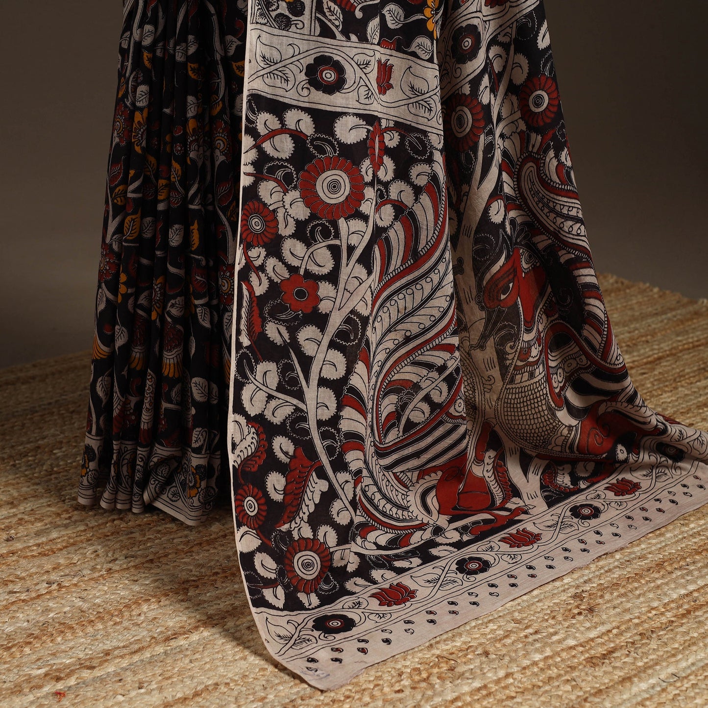 Printed cotton kalamkari saree 17 - handcrafted