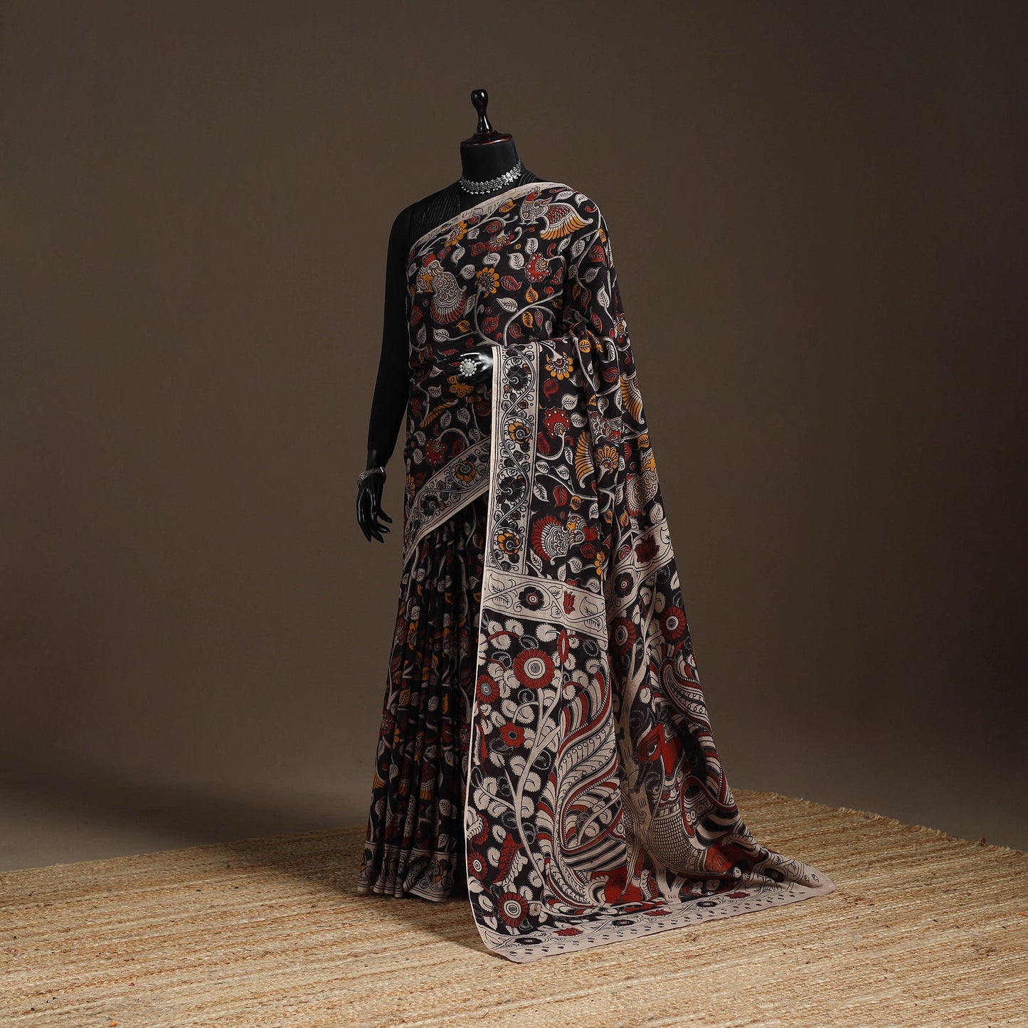 Printed cotton kalamkari saree 17 - handcrafted