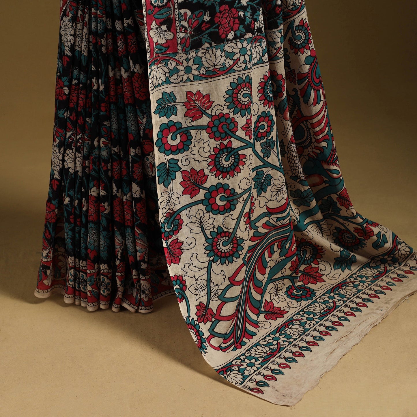 Printed cotton kalamkari saree 20 - handcrafted